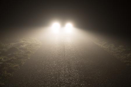 车头灯, 雾, 晚上, 可怕, 雾, 沥青, 汽车
