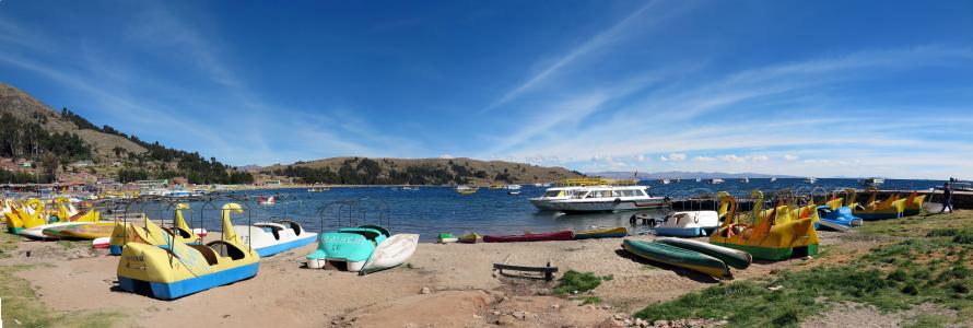 科帕卡巴纳, 的的喀喀湖湖, 桨, 小船, 旅行, 的的喀喀湖, 湖