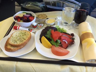 in-flight 餐, 商务级, 食品, 顿饭, 面包, 番茄, 午餐