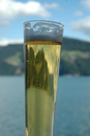 啤酒, 玻璃, 湖, 茶点, 镜像, 夏季