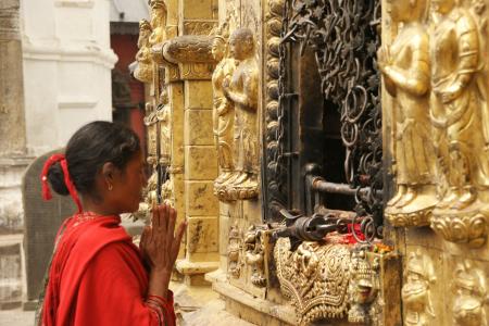 尼泊尔, 加德满都, 寺, 仪式, 年轻, 女孩, 祈祷