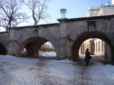 宫殿合奏 tsarskoe selo, 俄罗斯, 墙上, 拱, 灯笼, 冬天, 雪