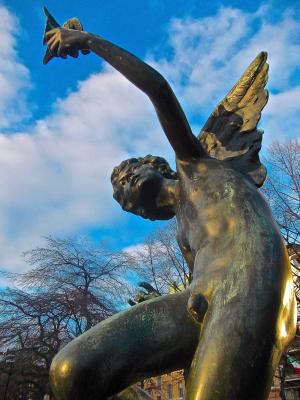 天使, 小天使, 翅膀, 蓝蓝的天空, mariatorget, 斯德哥尔摩, 雕像
