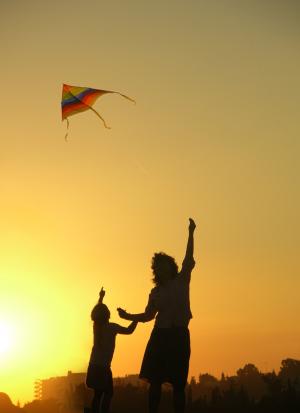 放风筝, 母亲, 家庭, 天空, 快乐, 飞行, 嬉戏
