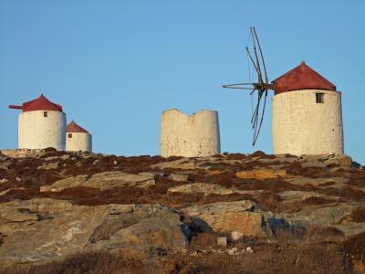 风车, 老, 米尔斯, 具有里程碑意义, 废墟, 希腊, 当代