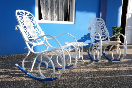 摇椅, 蓝色, 白色, 铁, 古巴, 傍晚的太阳, 摇椅
