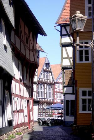 小巷, 桁架, wildungen, 家园, 老, fachwerkhäuser, 旅游