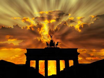 勃兰登堡门 tor, 黄昏, 黎明, 暮光之城, 日落, 柏林, 德国