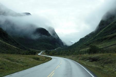 曲线, 雾, 有雾, 道路, 客场之旅, 自驾旅行, 山