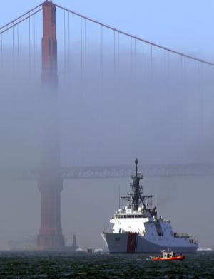 金门大桥, 雾, 船舶, 刀具, 美国海岸警卫队, 著名, 暂停