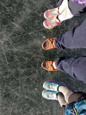双脚, 冰, 冻结, 湖, 雪, 冬天, 滑冰