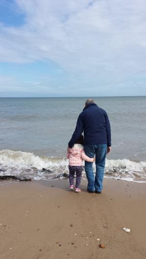 海滩, 拥抱, 爷爷, 女孩, 拥抱, 关系, 拥抱