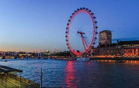 伦敦眼, 摩天轮, 晚上, 晚上, abendstimmung, 泰晤士河畔, 反思