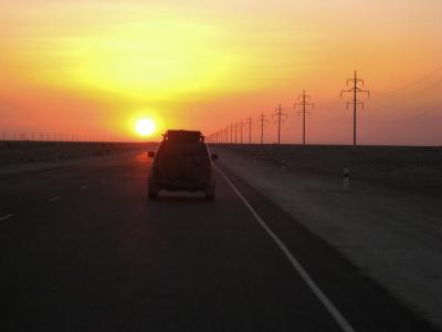 哈萨克斯坦, 日落, 沙漠, 沙子