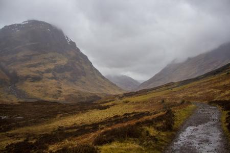 苏格兰, 徒步旅行, 风很大, 雾, 云彩, 雨, 格伦科