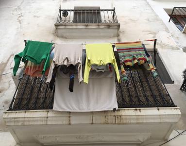 洗衣, 阳台, 伊维萨岛, 洗, 是干, 地中海, 房子