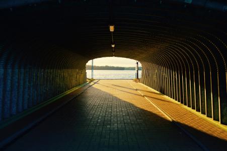 隧道, 桥梁, 在下, 阳光, 建筑, 道路, 城市