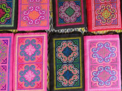 老挝, 刺绣, 丝绸工业, 市场, 颜色, 粉色, 绿色