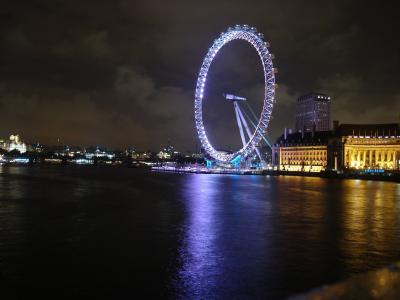 伦敦眼, 吸引力, 晚上, 灯, 具有里程碑意义, 摩天轮, 英国
