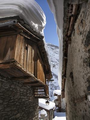 村庄, bonneval, 雪, 冬天, 山, 房屋, 阿尔卑斯山