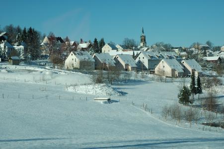 矿石山, 冬天, seiffen, 雪, 村庄, 白色, 美丽