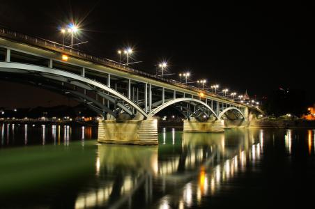 晚上, 桥梁, 河, 城市, 城市景观, 具有里程碑意义, 夜晚的城市