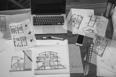 建筑设计, 建筑, 黑白, 蓝图, 业务, 图纸, 房子