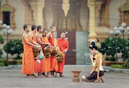 和尚, 我祈祷, 曼谷, 亚洲, 的符号, 相信, 佛