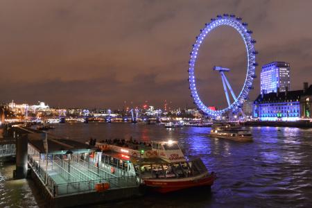 摩天轮, 伦敦眼, 车轮, 晚上, 泰晤士河畔, 伦敦