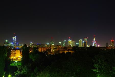 华沙, 晚上, 市中心, 城市中心, 光, 摩天大楼, 办公大楼