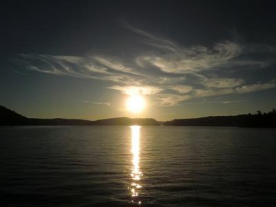 日落, 关于, 湖, 巴蒂斯特, 水, 反思, 天空