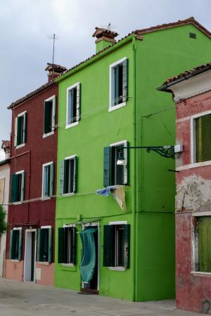 布拉诺, 环礁湖, 威尼斯, 绿色房子, 意大利, 房屋, 外墙