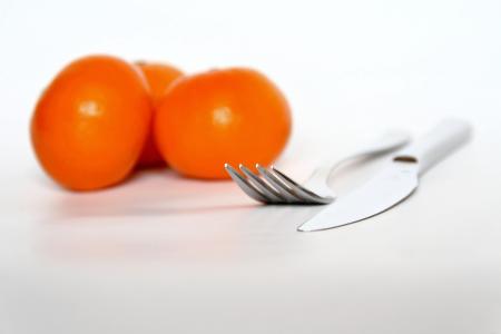 叉子, 刀, 餐具, 金属, 餐具, 关闭, 橙色