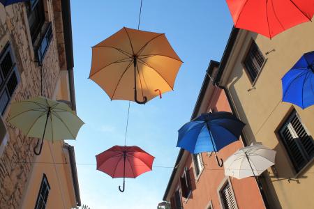 遮阳伞, 多彩, 诺维格勒, 克罗地亚, 颜色, 七彩雨伞, 艺术
