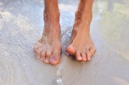 双脚, 赤脚, 外面, 湿法, 海滩, 人类的脚, 水