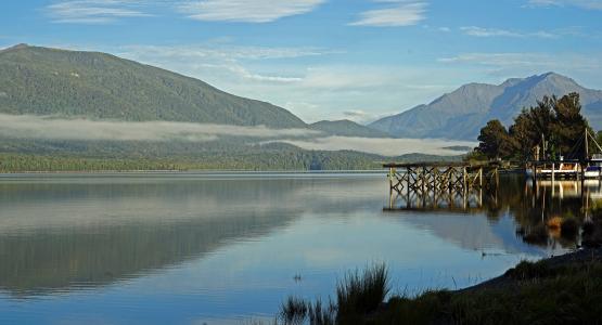 蒂阿瑙, 新西兰, 南岛, 景观, morgenstimmung, 雾, 湖