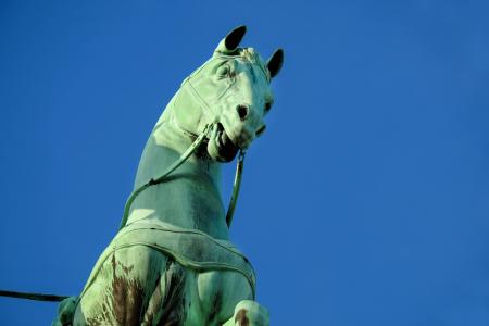 雕塑, 马, 铜, 勃兰登堡门, 柏林, 具有里程碑意义, 蓝色