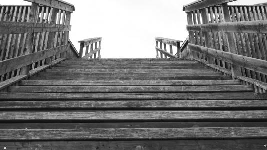 楼梯, 木梯, 出现, 黑色和白色, 木材-材料, 浮桥, 桥-男人作结构