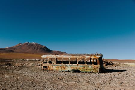 公共汽车, 老, 在野外, 被遗弃, 户外, 景观, 自然