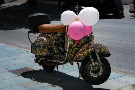 滑板车, 摩托车、 自行车, 气球, 颜色, 伪装, 车辆, 颜色