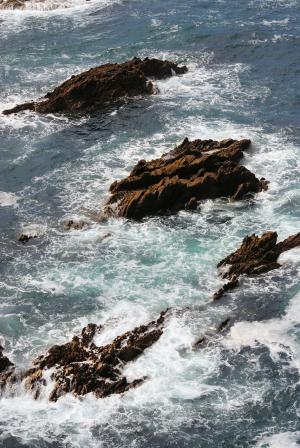 岩石, 海, 碰撞波, 潮, 低潮, 高潮
