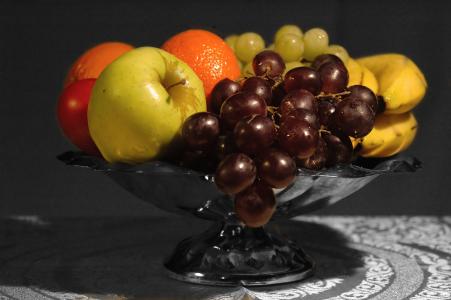 水果, 水果拼盘, 葡萄, 绿色的葡萄, 红葡萄, 香蕉, 苹果