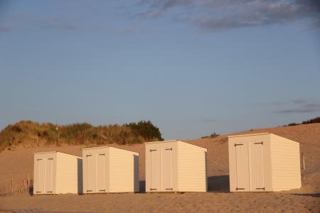 海滩, 海滩小屋, 蓝色, 沙子