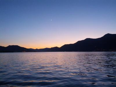 湖, 伊塞奥, 景观, 晚上, 水, 山, 自然