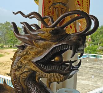 龙的头, 龙, 木材, 雕刻, 泰国, 亚洲, 文化