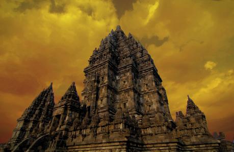 寺, 普兰巴南, java, 印度尼西亚, 宗教, 建筑, 云的天空
