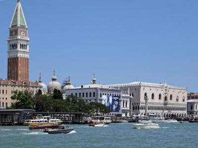 意大利, 威尼斯, saint-marc, 盆地, 小船, 码头, 钟楼