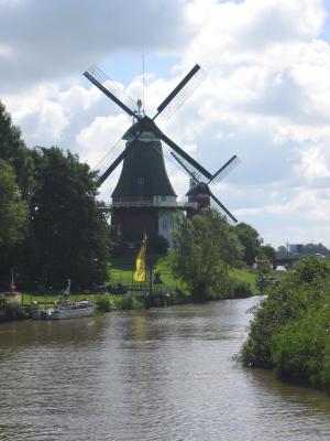 风车, 德国北部, 河, 景观, 自然, 风车, 荷兰
