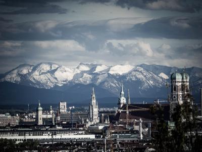 慕尼黑, 山脉, 圣母教堂, 心情, 国有资本, 从上面, 巴伐利亚