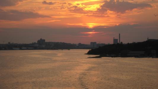 日落, 北海角, 芬兰, 橙色的天空, 城市景观, 水, 海
